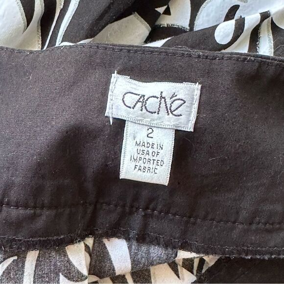 Cache Black & White Damask Floral Skirt Cotton Silver Metallic Pleated Size 2 - Picture 6 of 6